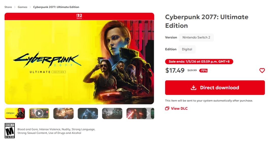 并非临时工！《赛博朋克2077》Switch2版75折优惠中