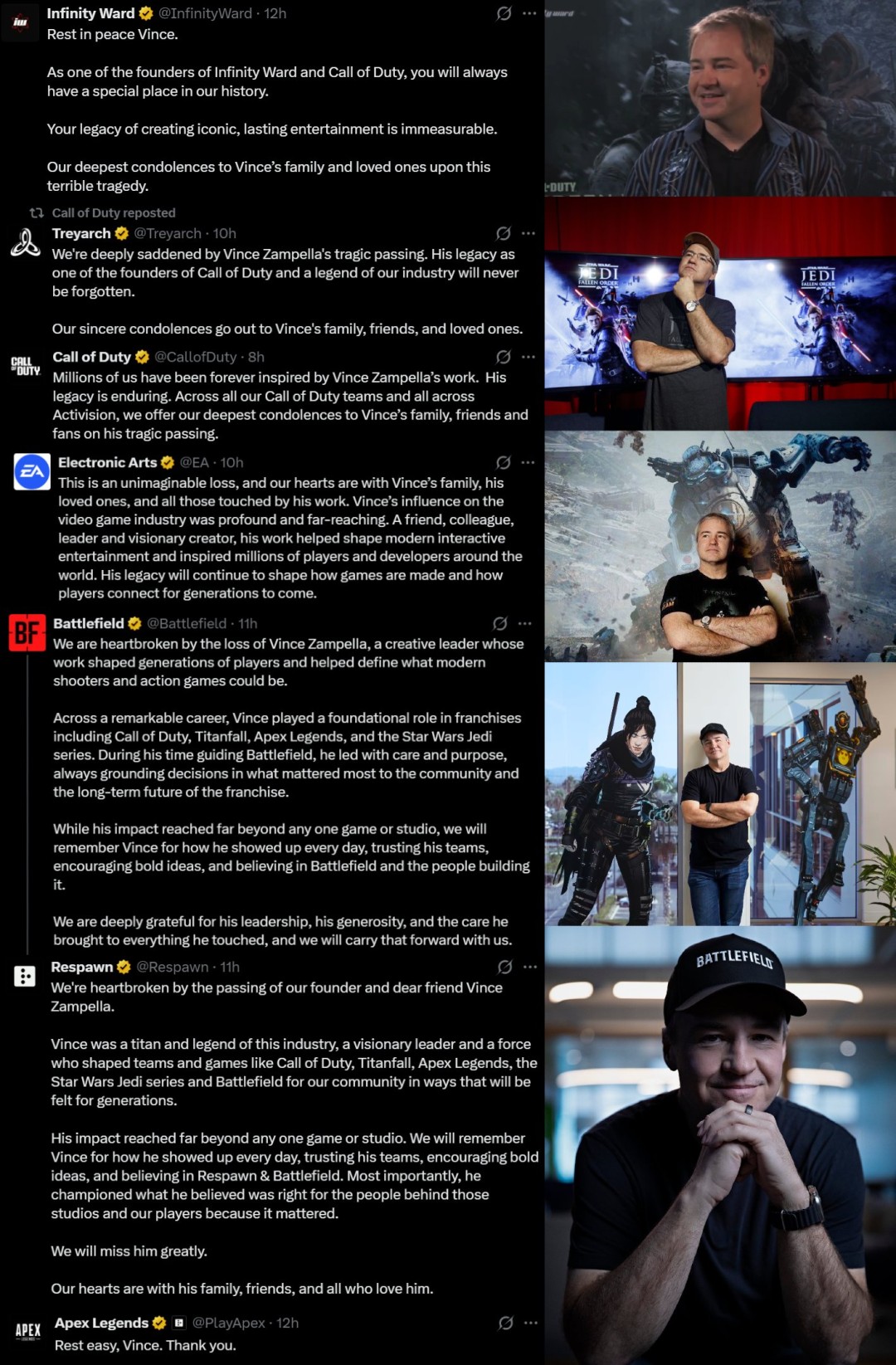 传奇谢幕！业界多名开发者悼念FPS传奇开发者Vince Zampella