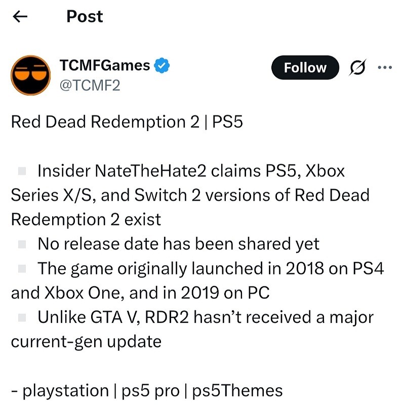 曝《荒野大镖客2》已为次时代主机进行了优化 包括Switch2