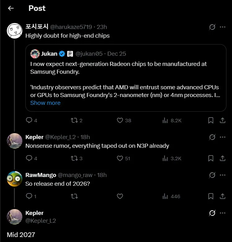 AMD下一代显卡还比较远：2027年中旬发售 台积电N3P工艺