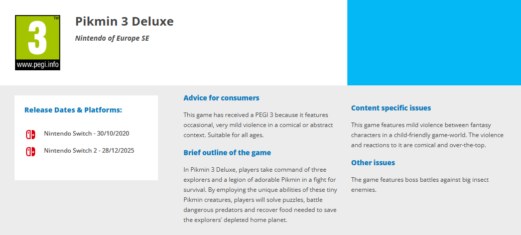 要来了！Switch 2版《皮克敏3 豪华版》通过欧洲评级