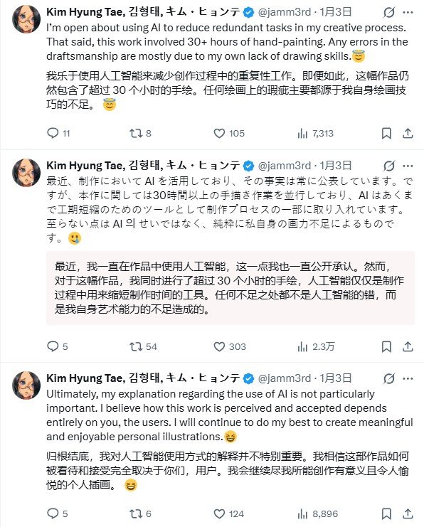 《剑星》制作人金亨泰30小时手绘马年贺图陷AI争议