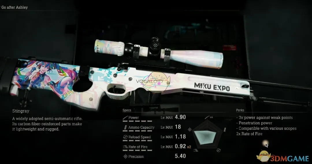 《生化危机4：重制版》AWM狙击步枪的初音未来世界巡演皮肤MOD