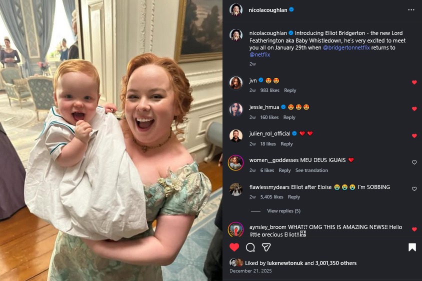 《布里奇顿》第三季收视不降反升 男女主公开撒狗粮