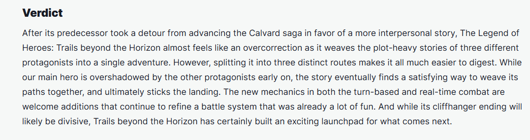 《英雄传说：界之轨迹》M站86分：战斗系统出色 故事无可挑剔