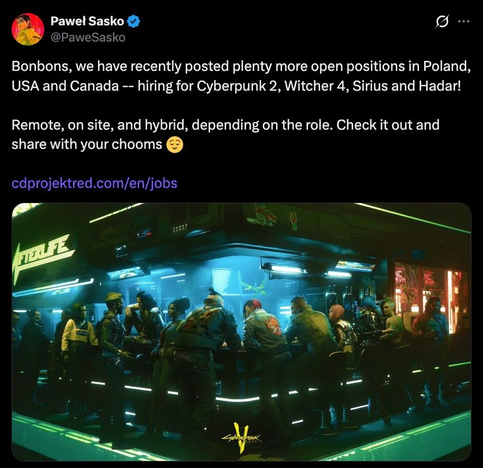 CDPR为《巫师4》《赛博朋克2》等发布大规模招聘