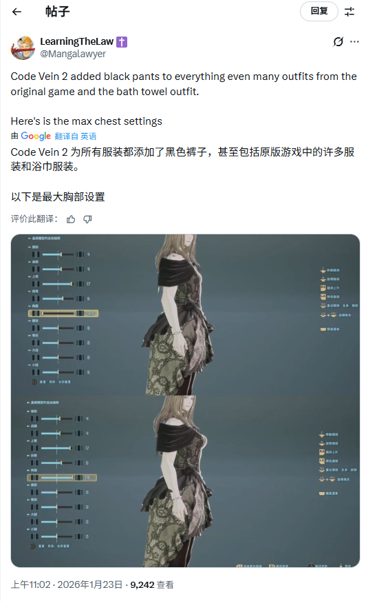 《噬血代码2》将角色裹得严严实实 玩家吐槽胸部太小