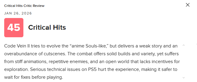 《噬血代码2》MC均分73分：瑕疵太多 优化很差！