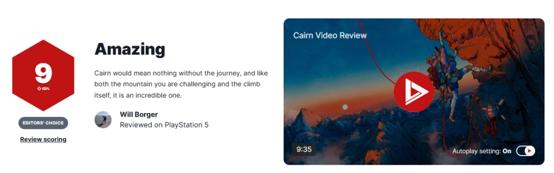 生存攀岩游戏《孤山独影》M站均分84！IGN9分好评