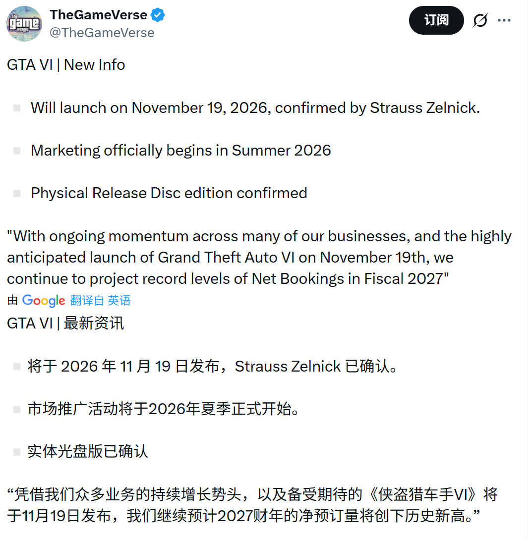 《GTA6》今夏开启宣传 首发仍然有实体版