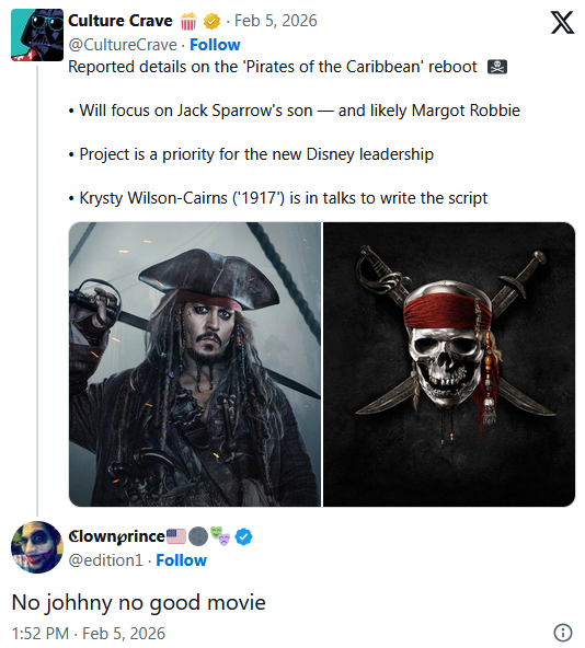 粉丝痛批《加勒比海盗》重启传闻：没杰克船长就别拍