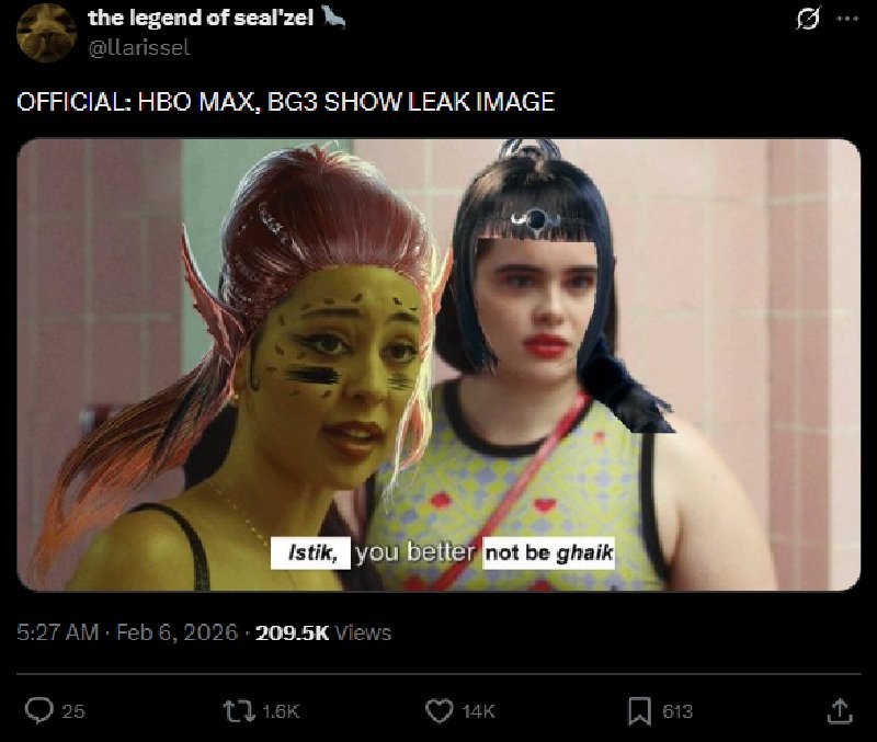 剧版《博德之门3》不受待见 玩家们纷纷制作梗图嘲讽