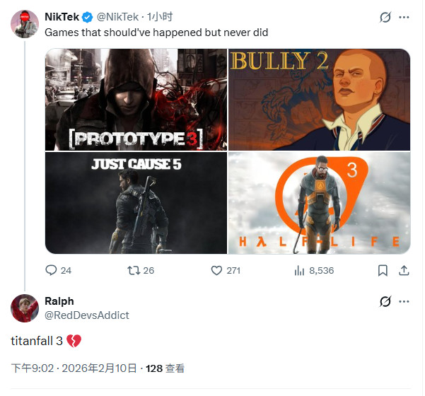 扎心了！玩家点名消失的续作：《半条命3》《虐杀原形3》《正当防卫5》