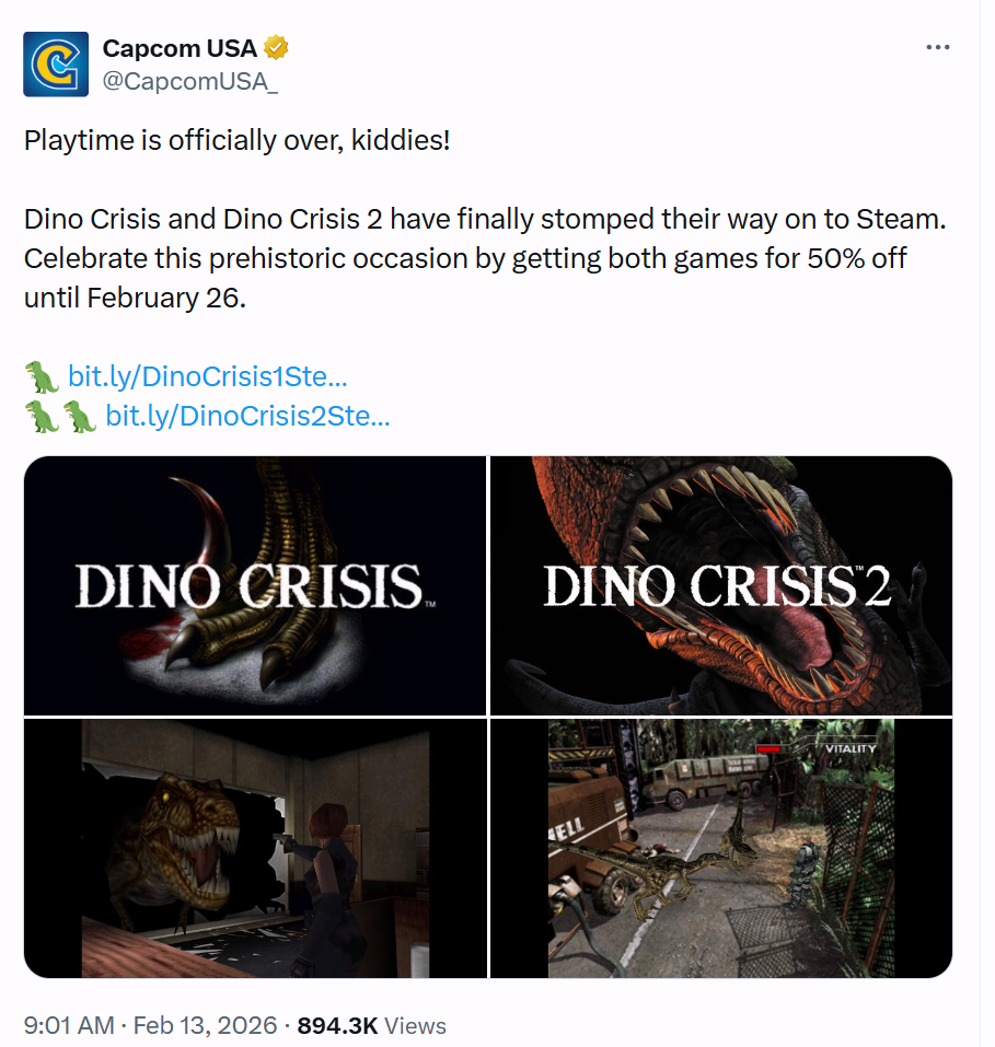 首发五折！卡普空《恐龙危机》1&2移植版突然登陆Steam