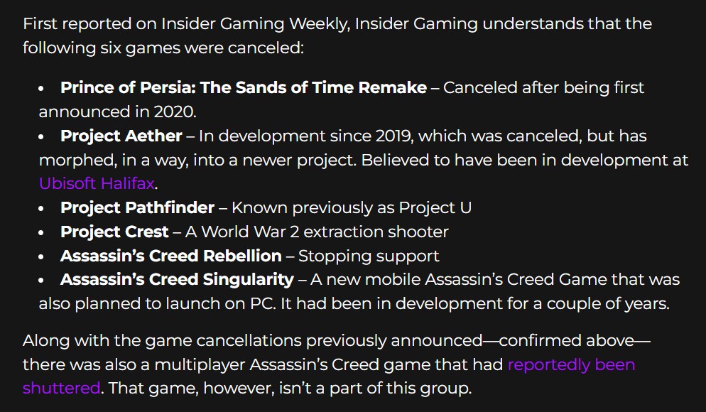 育碧取消开发的六款游戏揭晓：《刺客信条》衍生作等