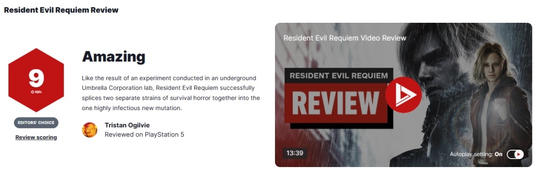 《生化危机9》IGN评9分 全程享受恐怖和爽快战斗