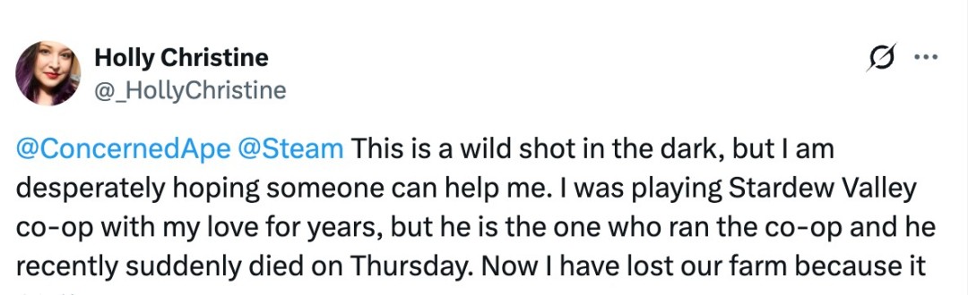 《星露谷》玩家为去世爱人找回存档 制作人暖心帮助