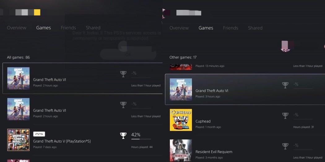 玩家利用PS5漏洞把《GTA6》添加至“最近游玩”列表