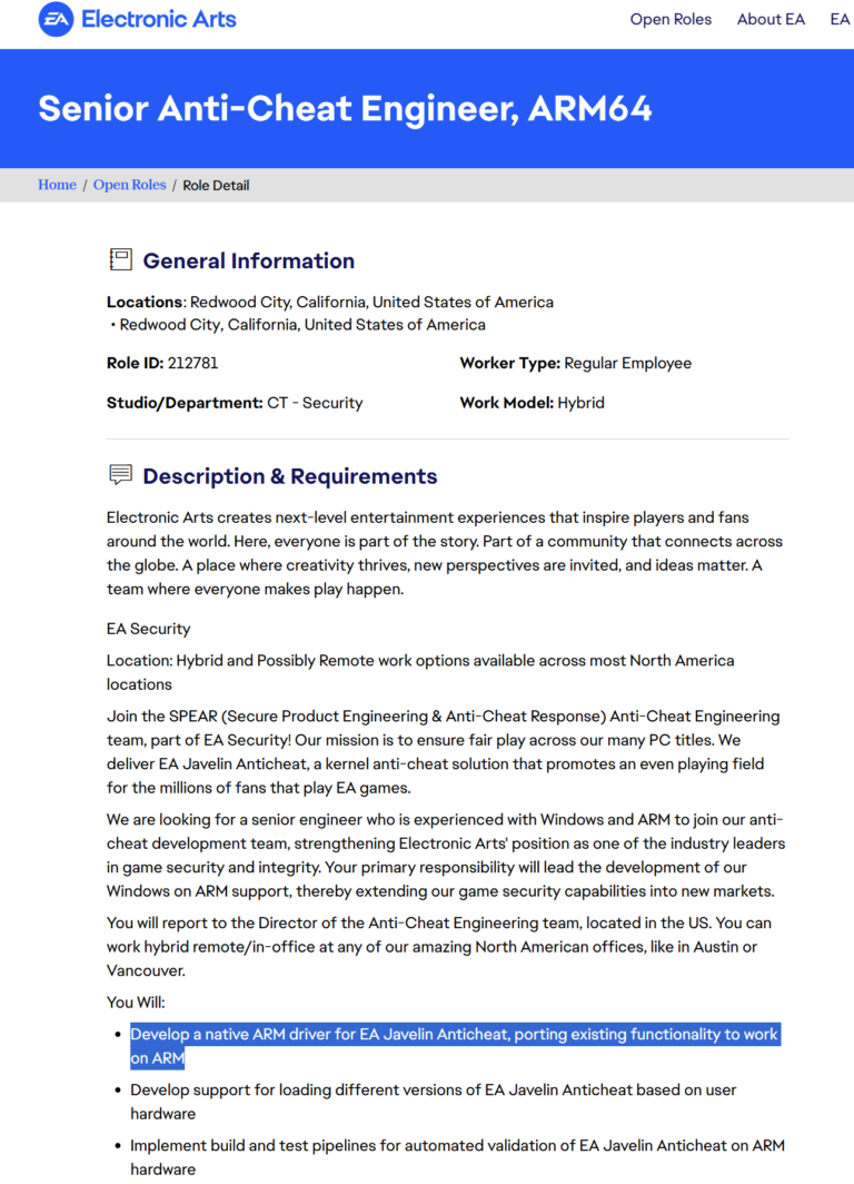 ARM PC游戏再进一步?EA启动原生反作弊适配