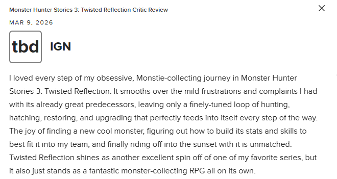 《怪物猎人物语3：命运双龙》M站86分：情节跌宕 巅峰之作