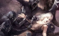 Dark style medieval fantasy style illustration horror monster mighty beauty jade body
