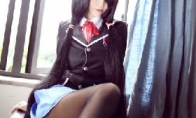 This leg can be played for a year! Shizaki Kuang San campus uniform COS black silk long leg temptation
