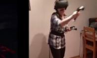 How scary women are scared and screaming with VR playing with VR