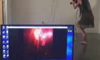 Girl player playing "Zombie" VR game was frightened and frightened