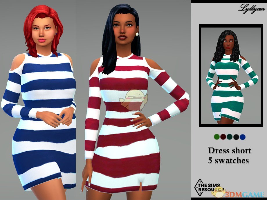 《模拟人生4》女性双色条纹美丽连衣裙MOD