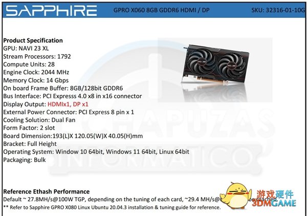 蓝宝石两款AMD矿卡曝光：奇特的10GB显存