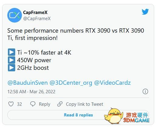 450W高功耗卡皇名不虚传：RTX 3090 Ti 4K性能提升10%