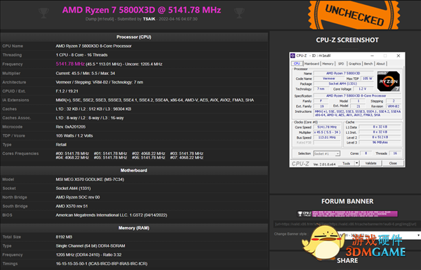 超越5.1GHz！AMD不可超频的锐龙7 5800X3D被破解