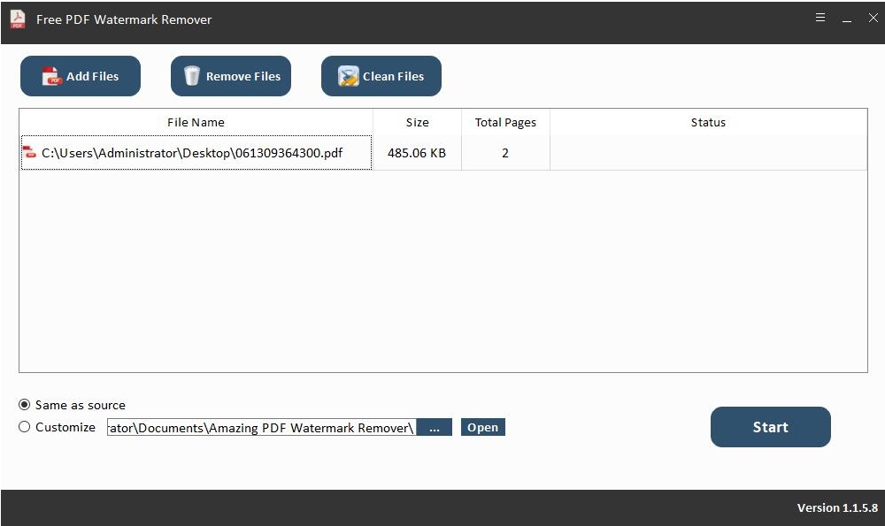 Free PDF Watermark Removerv1.1.5.8