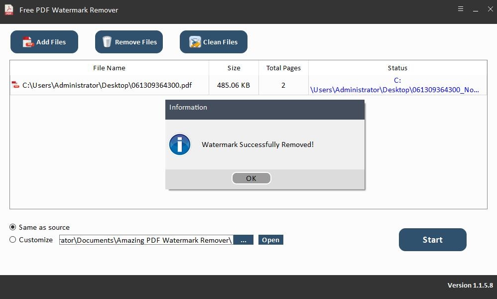 Free PDF Watermark Removerv1.1.5.8
