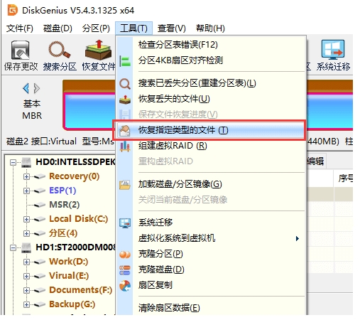 diskgenius怎么恢复指定类型文件