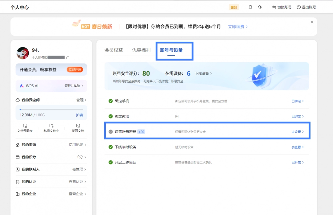 金山WPS怎么设置密码