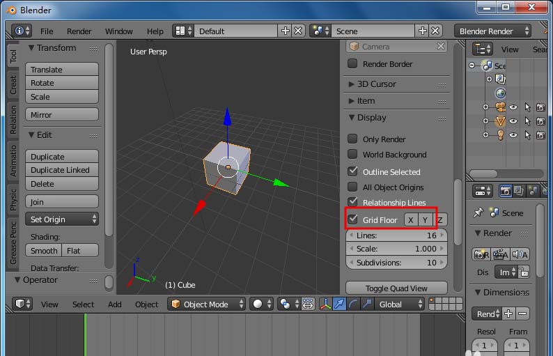 blender怎么设置隐藏场景坐标轴线