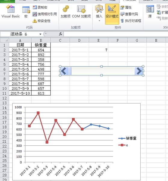 excel怎么制作随着滚动条变化的动态图表
