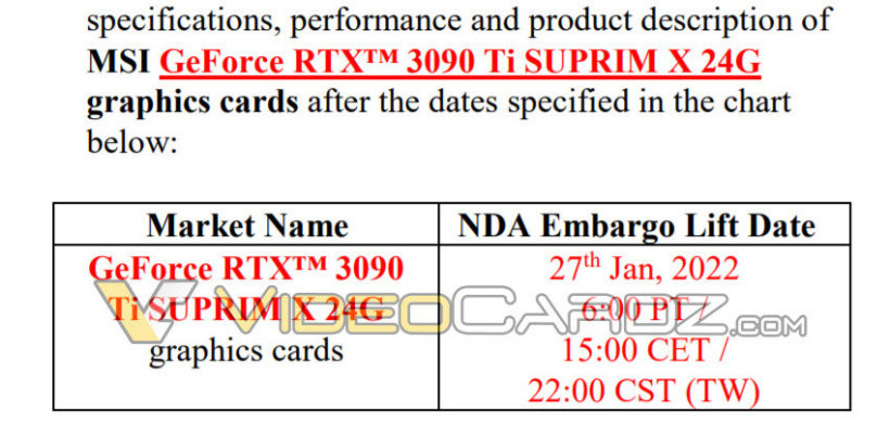 微星 RTX 3090 Ti SUPRIM X 显卡曝光，1 月 27 日上市