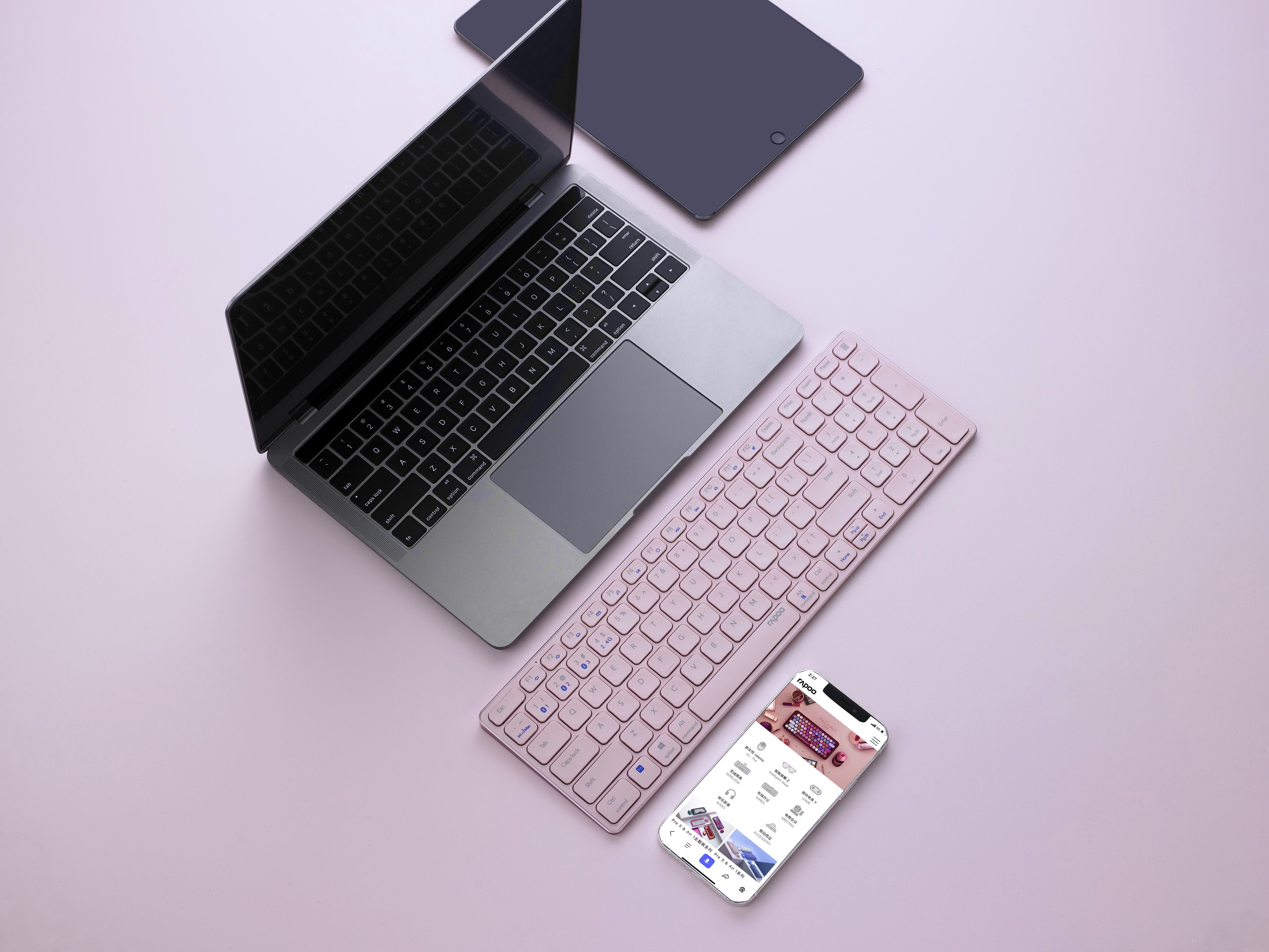 雷柏E9350G&M700办公系列多模无线键鼠 流行粉，精致商务