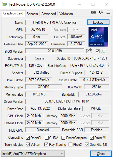 蓝戟 Arc A770 Flux 8G OC显卡测评：超高颜值 超高性价比
