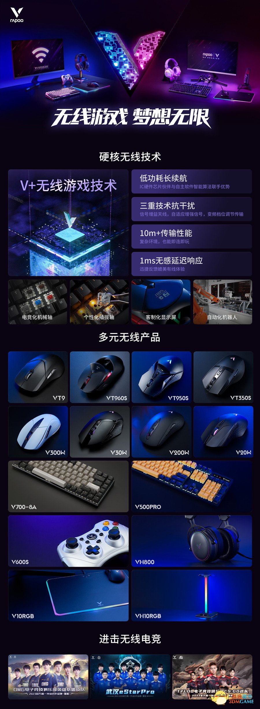 支持Qi无线充电 雷柏V20W有线无线双模无线充电RGB游戏鼠标详解