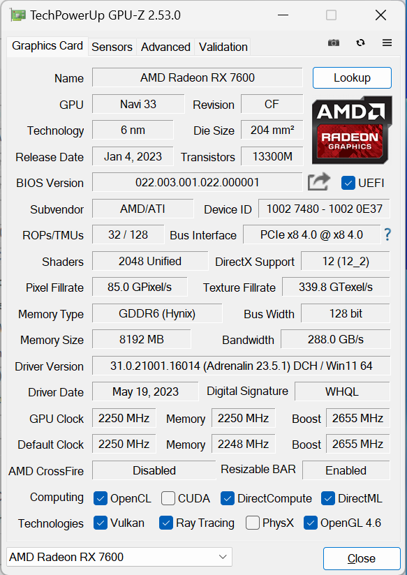AMD RADEON RX 7600评测：2K价位显卡里的王者