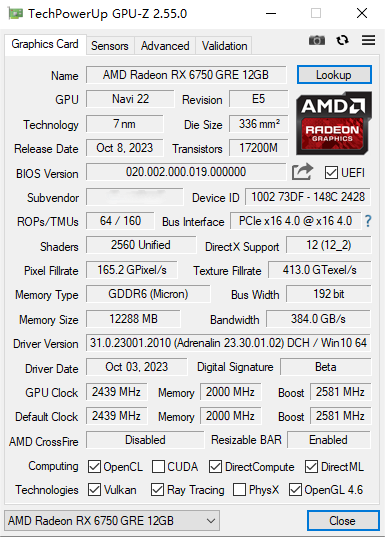 AMD RX 6750 GRE评测：超越4060，AFMF这么牛？