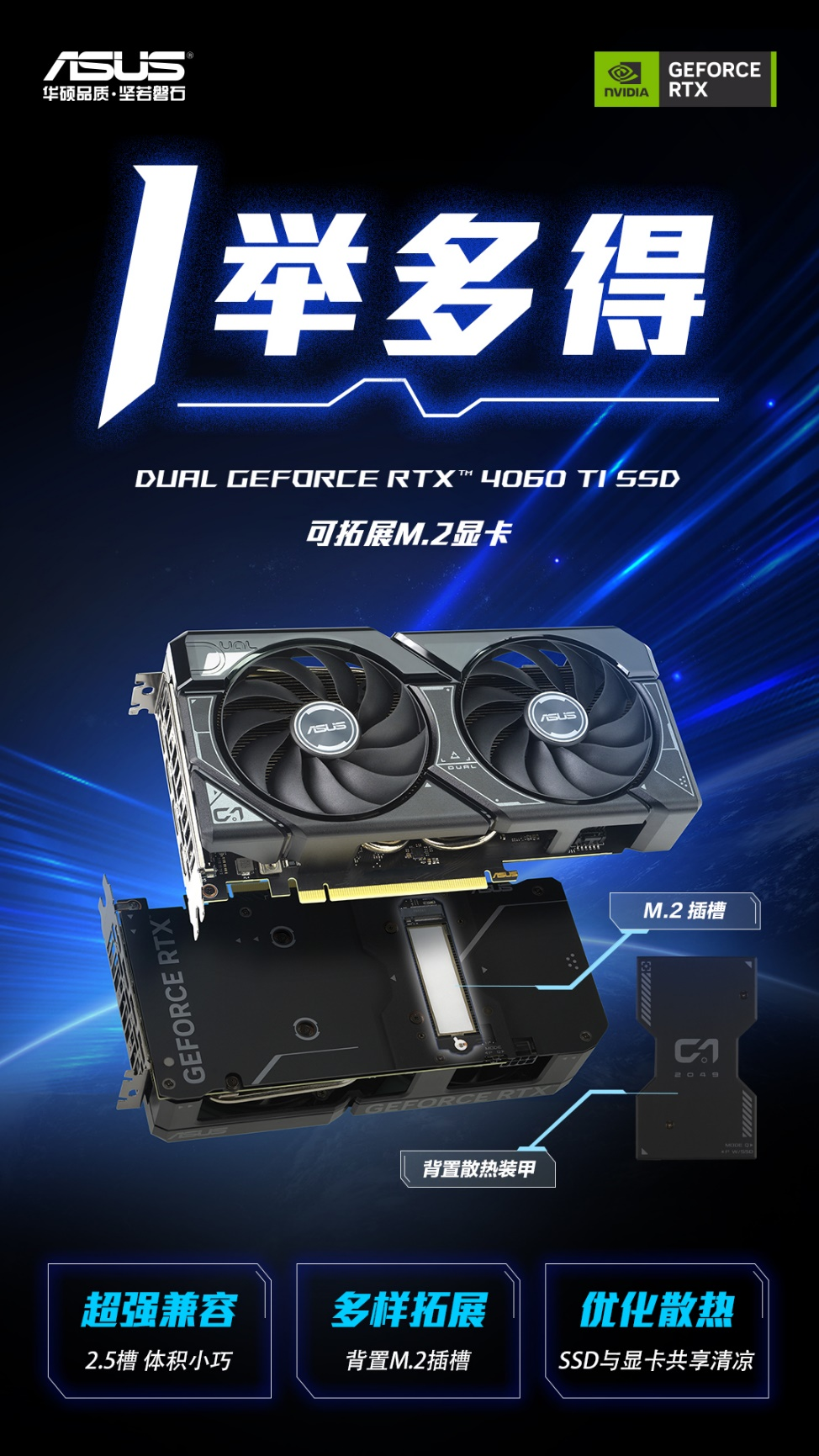 ITX平台显卡最佳答案！DUAL 4060Ti SSD可扩展M.2显卡