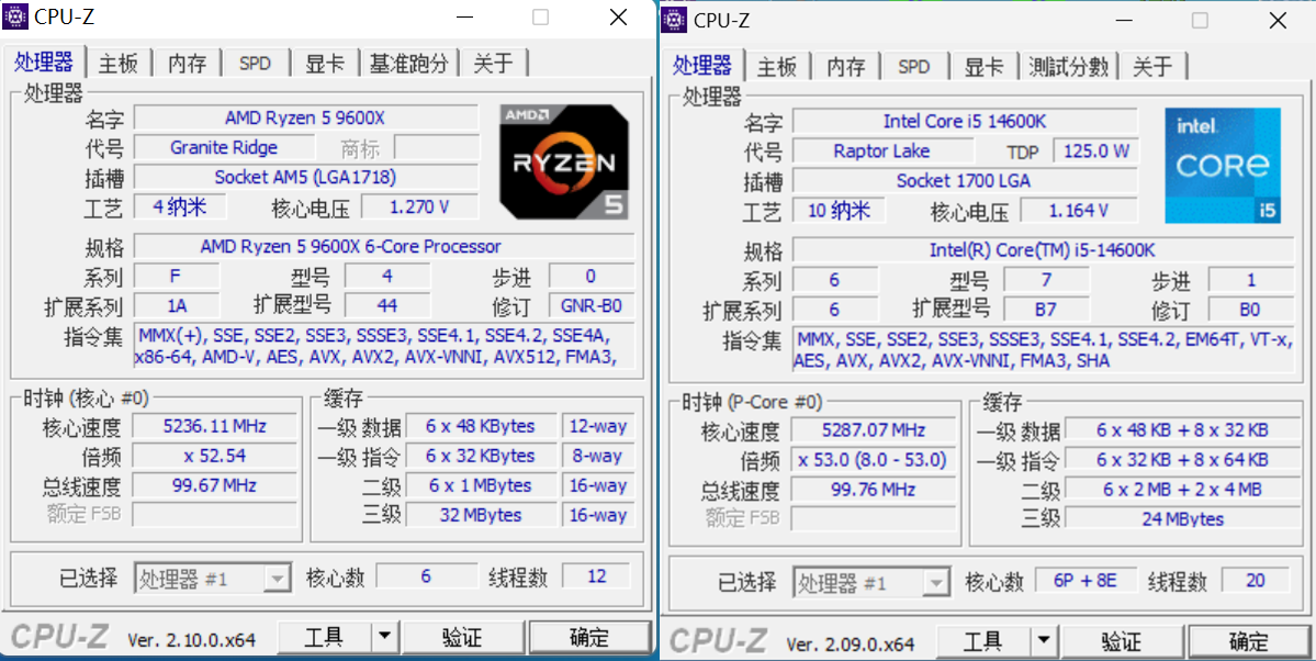 锐龙5 9600X VS 酷睿i5-14600K《黑神话：悟空》游戏实测